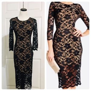 ABS Black Lace Lined Midi Dress